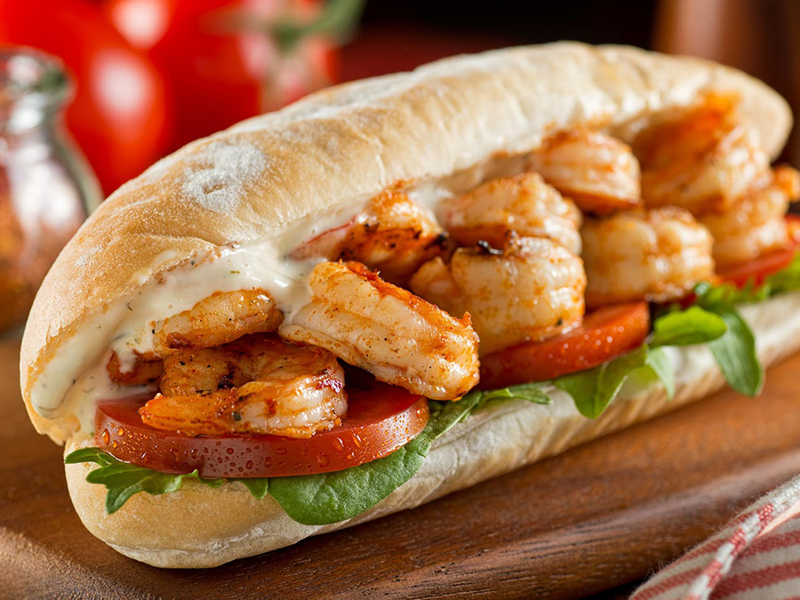 Grilled shrimp po boy sandwich
