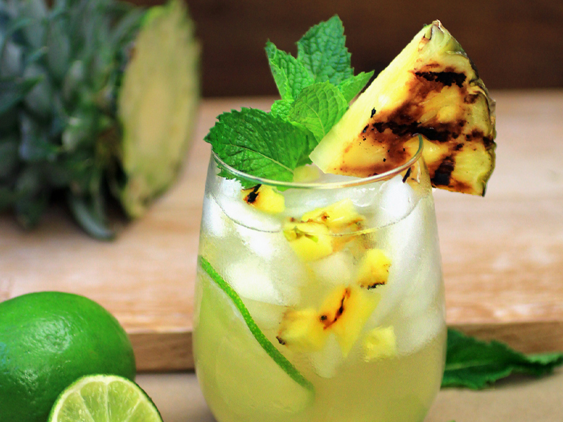 pineapple mojito sangria in a glass with ice