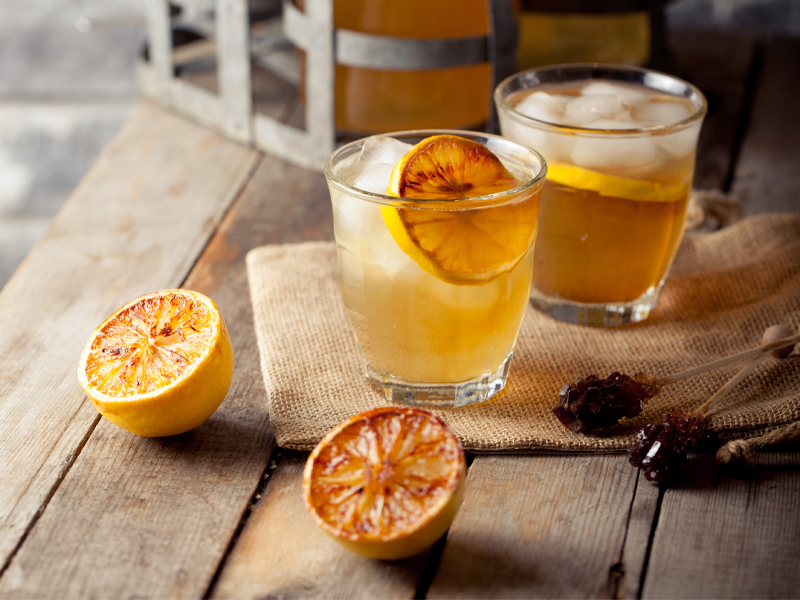 Grilled lemonade cocktails in glasses with ice