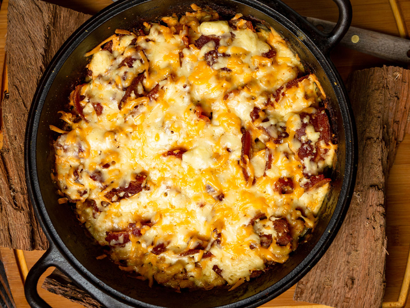 BBQ Mac N Cheese in a skillet