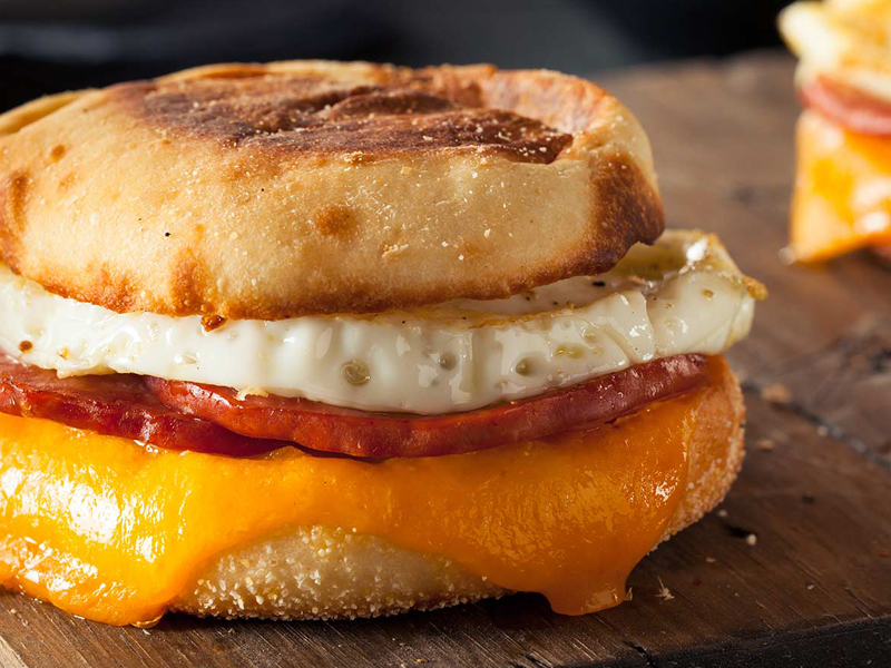 Grilled English muffin breakfast sandwich