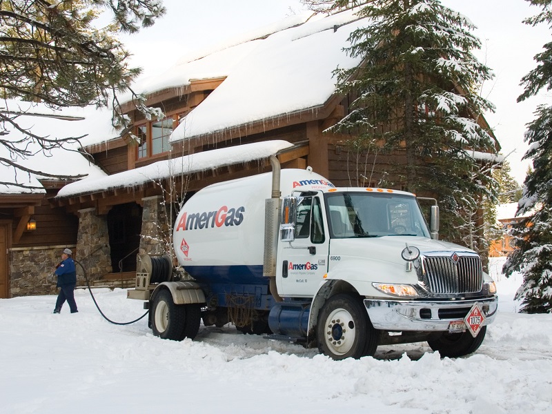 winter propane delivery truck in snow