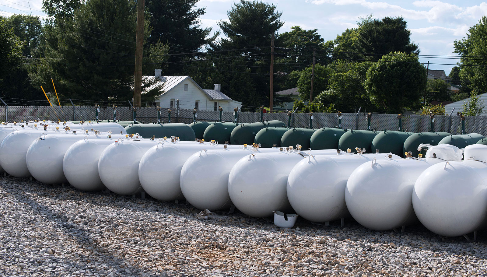 Row of large propane tanks ready for installation