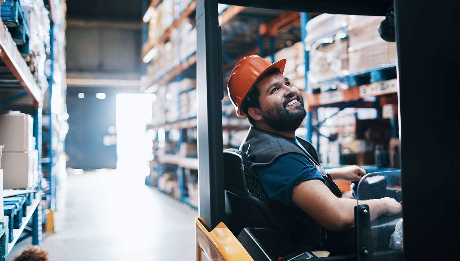 Smiling forklift driver.