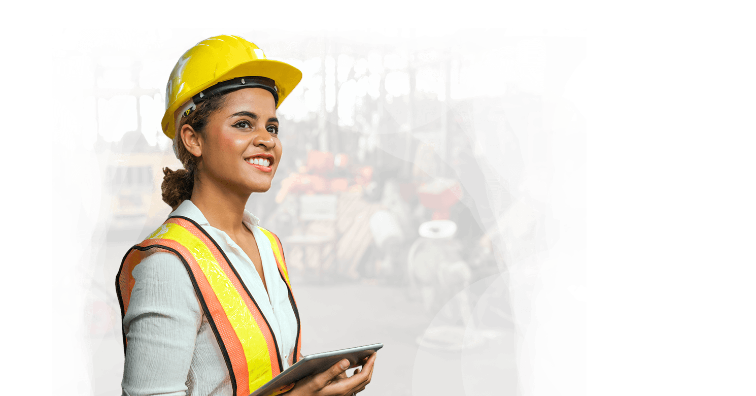 Woman wearing hardhat and safety vest