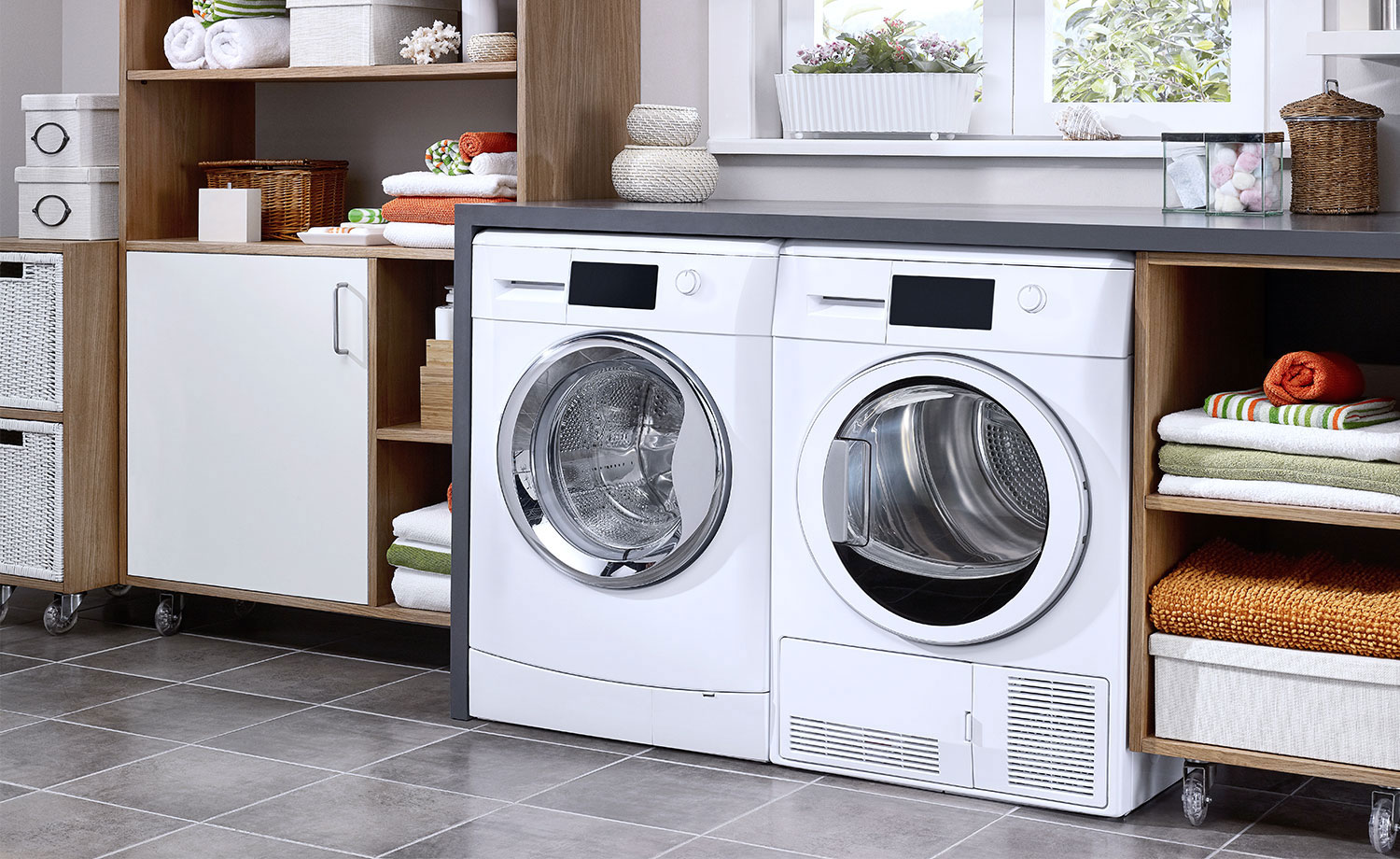 Household washer and dryer set.