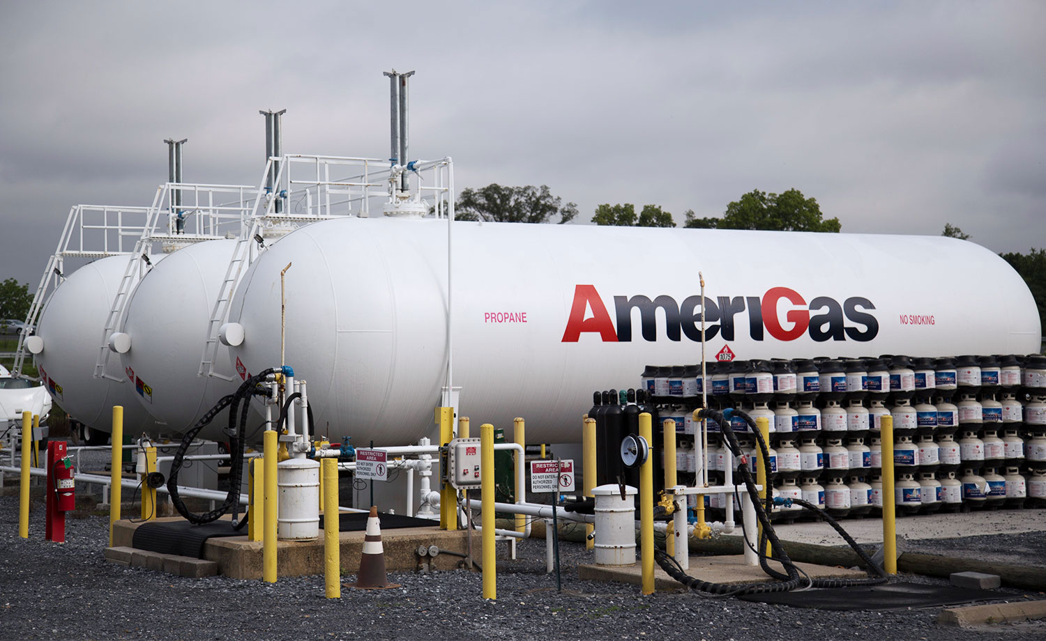 Propane tanks of various sizes.