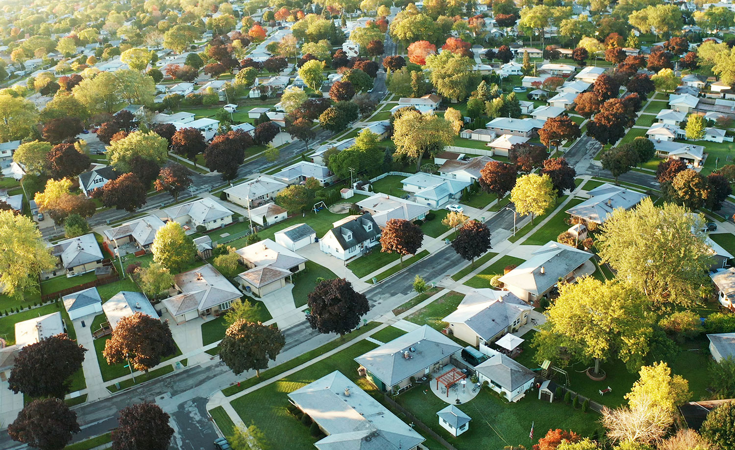 Aerial view of a neighborhood.