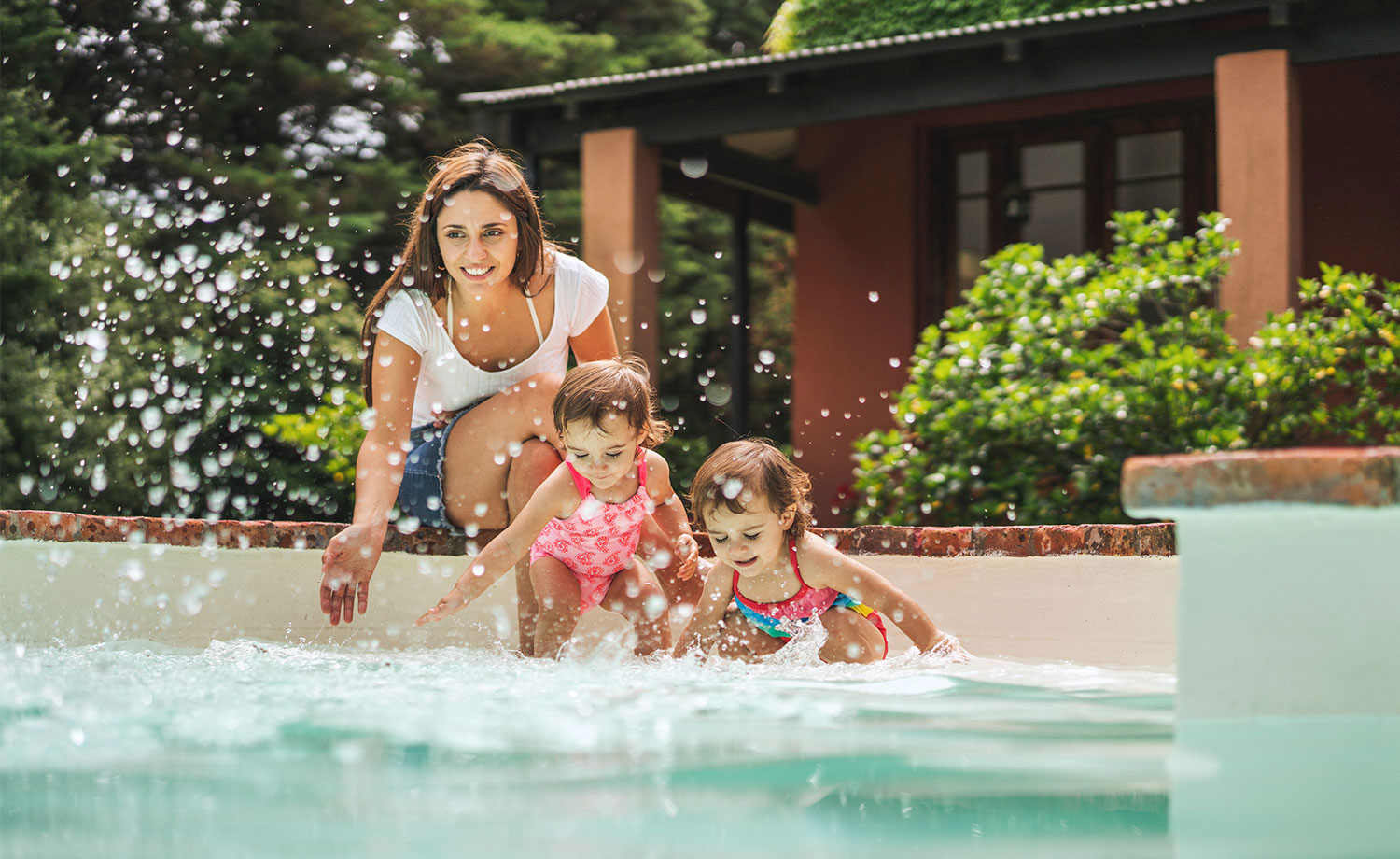 Family in pool.