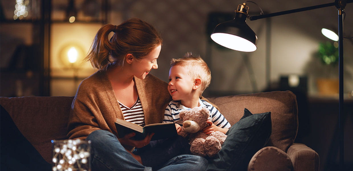 Woman and child on couch