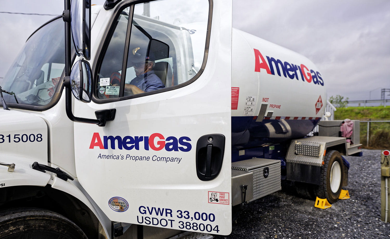 Truck driver in AmeriGas tanker truck.