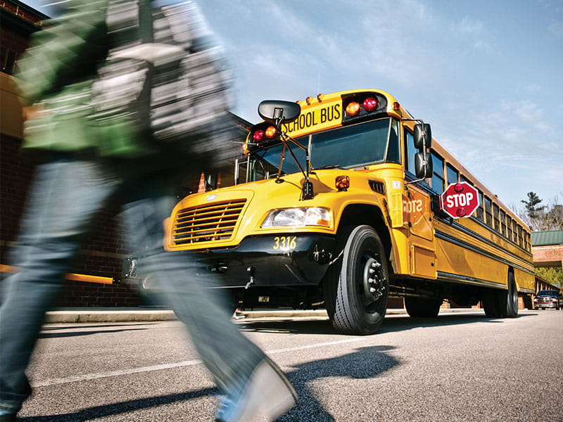 A stopped school bus.