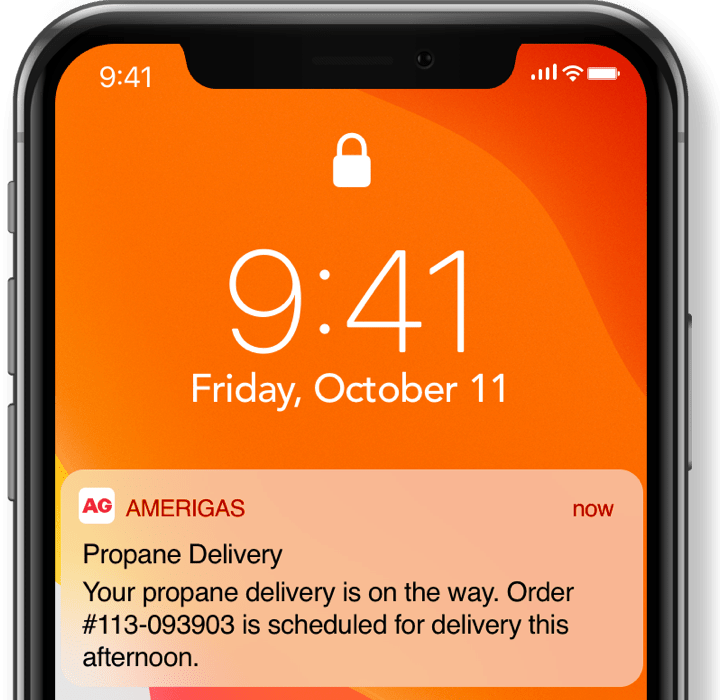 Smartphone lock screen with an AmeriGas notification.